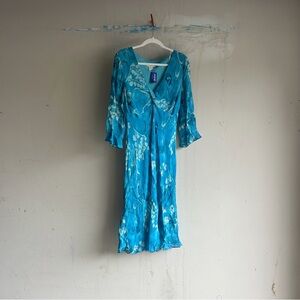 Blue Silk Floral Dress
